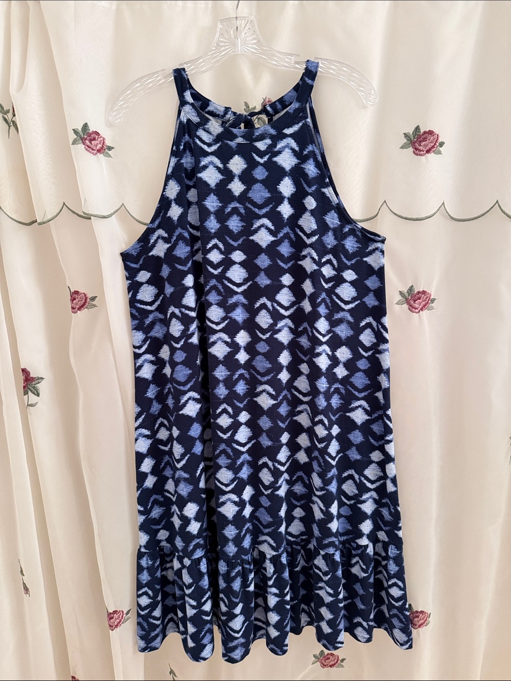 Navy & Light Blue Patterned Swing Dress